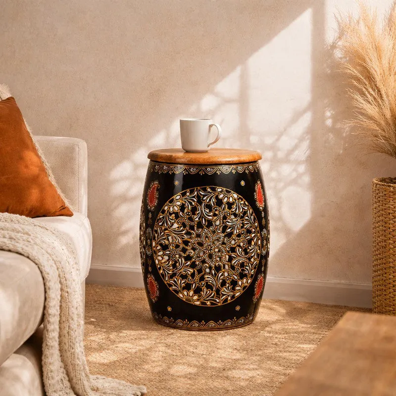 Floral Cutwork Drum Iron Stools - Black media 1