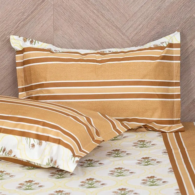 Imara Flora Cotton Bedsheet (Brown) - 144 TC media 3