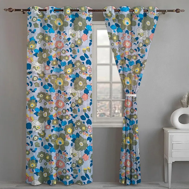 Flora Pop Room Darkening Curtain (Blue) - Set Of Two media 1