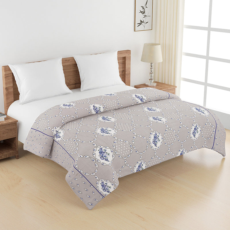 Swayam Rose Grove Cotton Comforter (Grey) - 150 GSM
