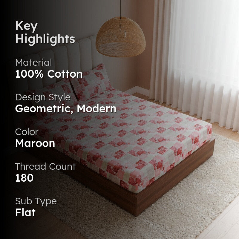 Cubescape Cotton Bedsheet (Maroon) - 180 TC media 2