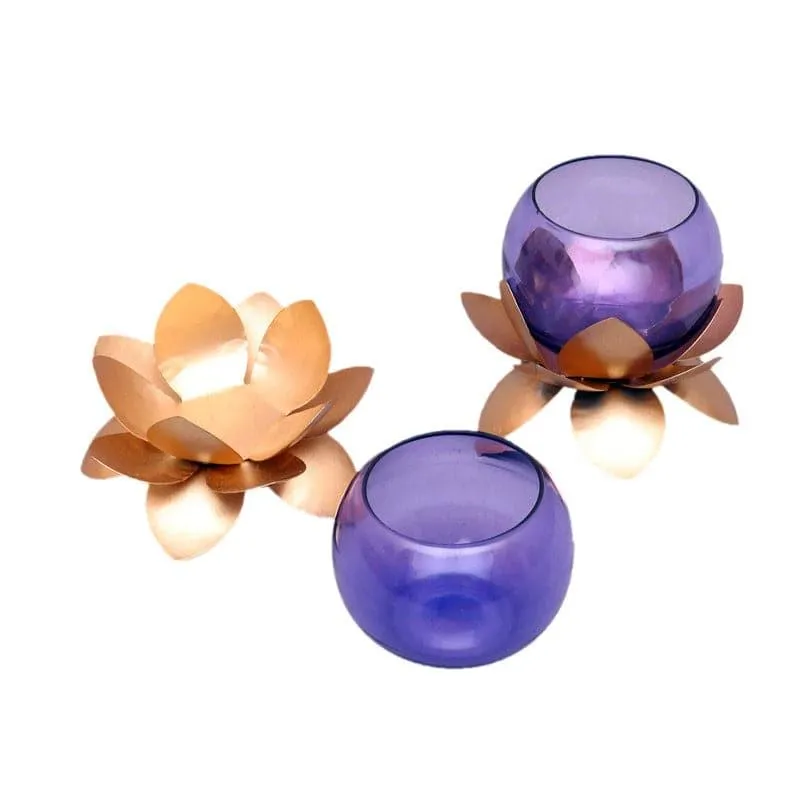 Lotus Tealight Candle Holder (Purple) - Set Of Two media 4