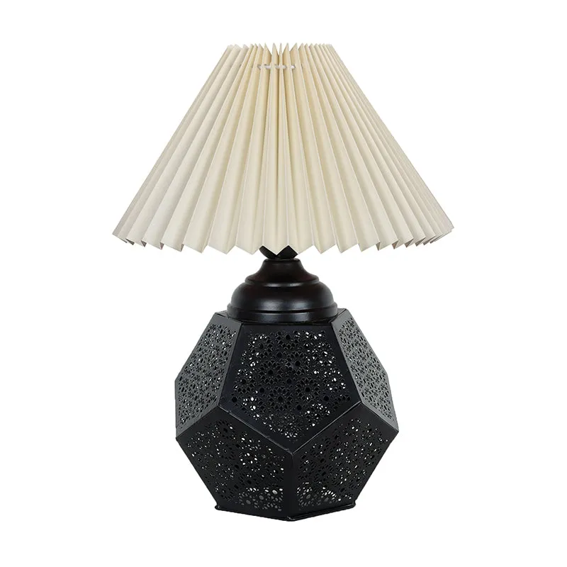French Pleat Hex Metal Table Lamp - Ivory,Black media 3