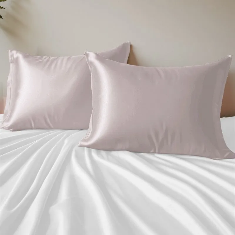 SilkenAura Satin Pillow Cover with a Scrunchy (Pink) - Set Of Two media 1