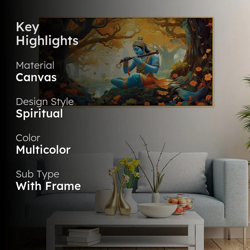 Krishna In Forest Canvas Wall Painting media 2
