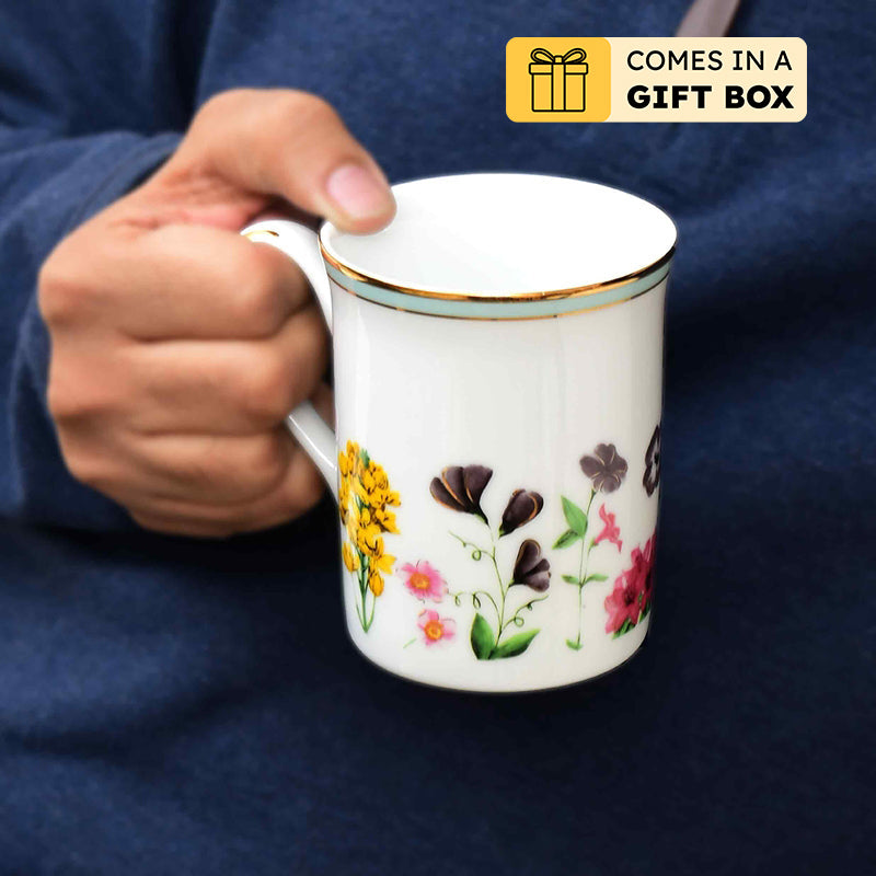 Basant 24k Gold Brushed Porcelain Coffee Mug (300 mL Each) - Set of Two