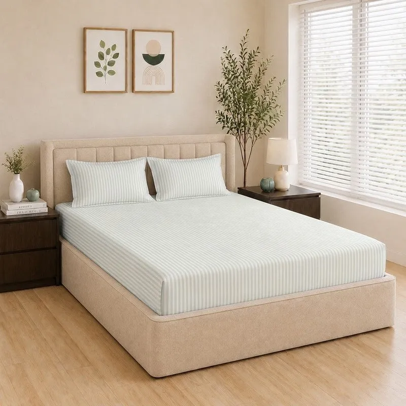StripeScape Glace Cotton Fitted Bedsheet (Ivory) - 130 GSM - 3