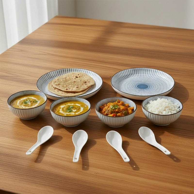 Dine Bloom Ceramic Dinner Set (300 mL Each) - 10 Piece Set