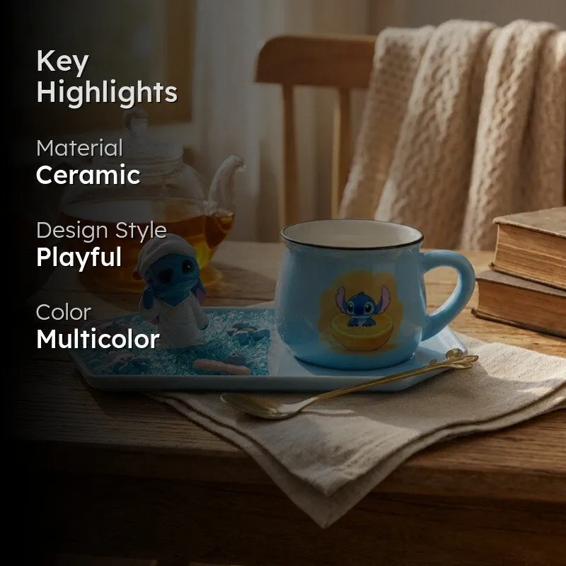Stitch Bliss Ceramic Coffee Mug With Tray (180 mL) - Blue - 2