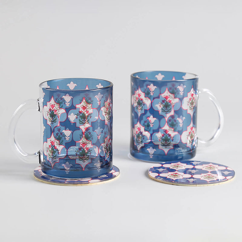 India Circus Petal Dew Glass Mug With Coaster (325 mL Each) - Four Piece Set media 3