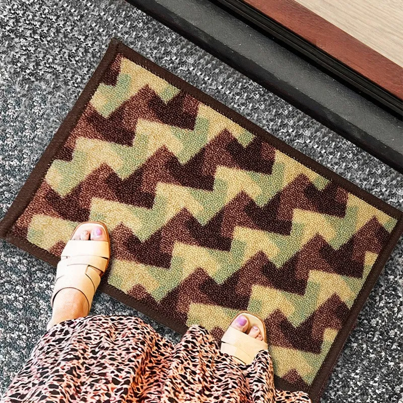 Glyn Geometric Nylon Door Mats - Brown,Green media 3