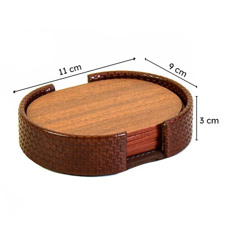 Tishue Faux Leather Coaster (Brown) - Seven Piece Set media 10