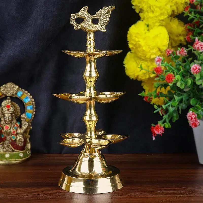 Peacock Ritualistic Brass Lamp - Large media 1