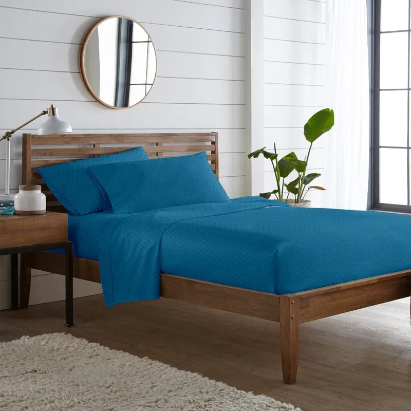Swiss Dot Cotton Bedsheet (Azure Blue) - 500 TC media 1