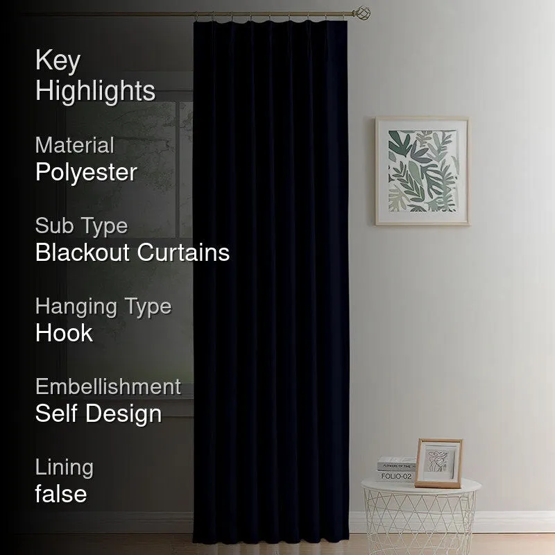 Noir Double Pinch Pleat Blackout Curtain - Navy Blue media 2