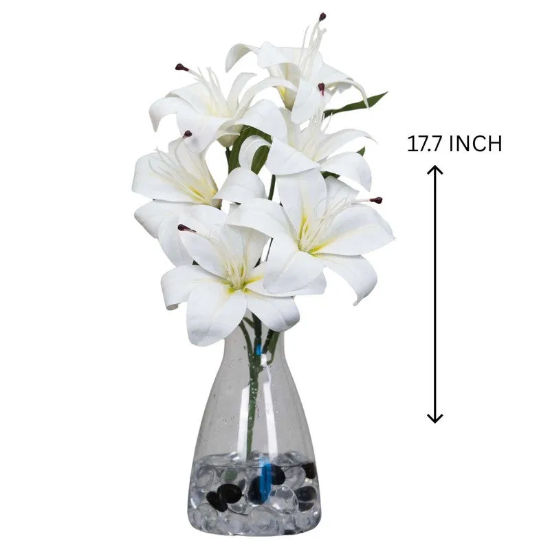 Realistic Artificial Lily Flower Bunch - White media 5