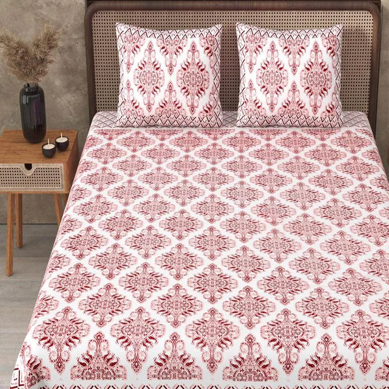 Dhutha Ethnic Cotton Bedsheet (Red) - 180 TC media 1