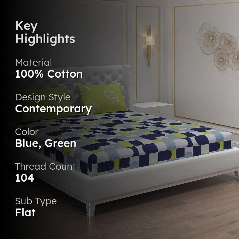 Monte Carlo Multi Blocks Cotton Bedsheet (Blue,Green) - 104 TC media 2