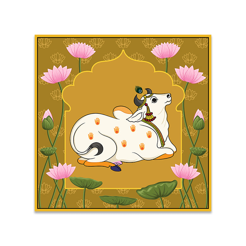 Resting Cows Canvas Wall Painting With Frame - Gold media 5