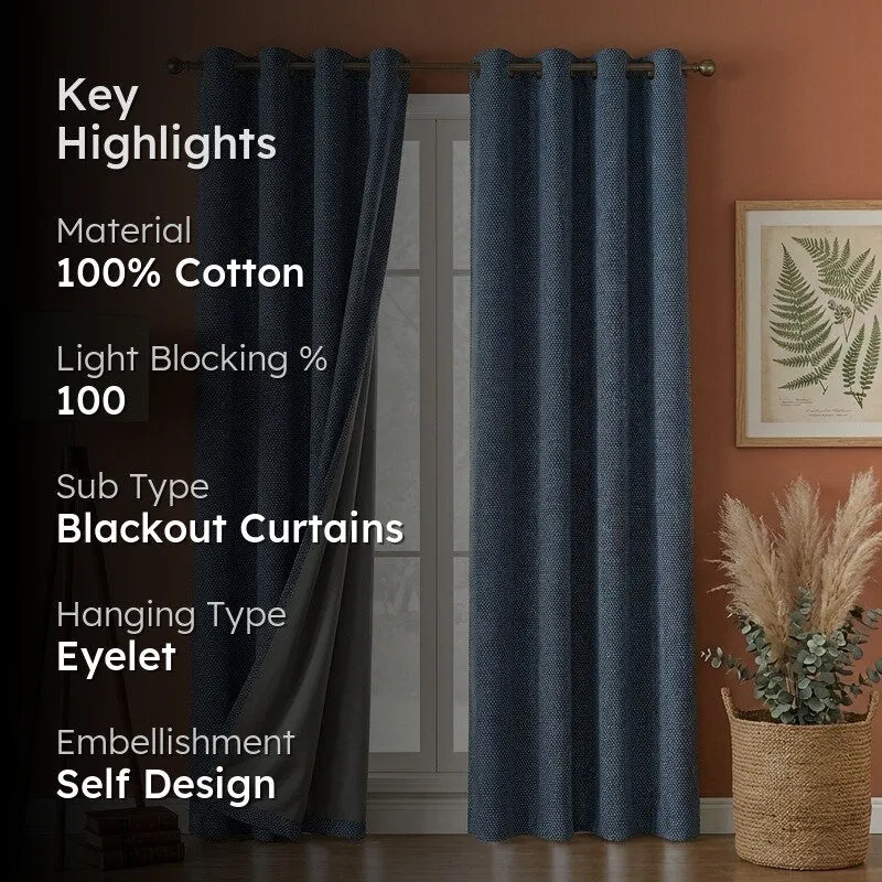 Form Ease Cotton Blackout Curtains (Navy Blue) - Set Of Two media 2