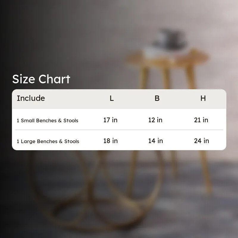 Size chart for the two included benches and stools pieces