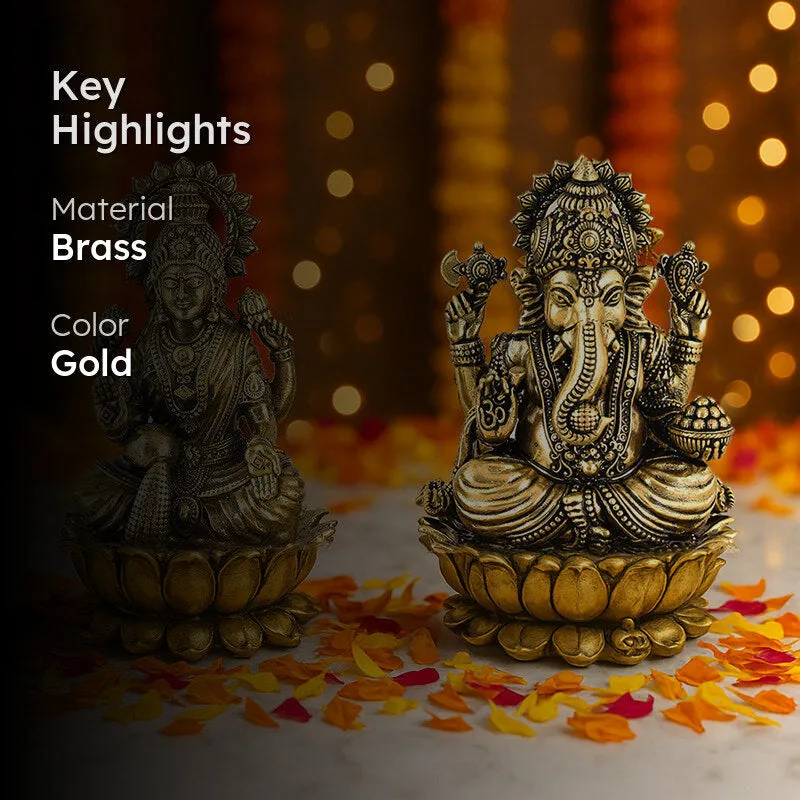 Divine Lakshmi-Vinayaka II Brass Idol - Set Of Two media 2