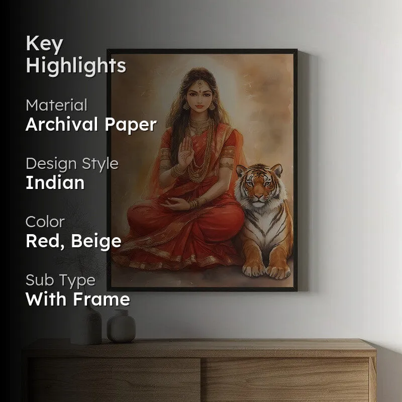 Nrithya Saraswati Spiritual Archival Paper Wall Painting With Frame - Black media 2