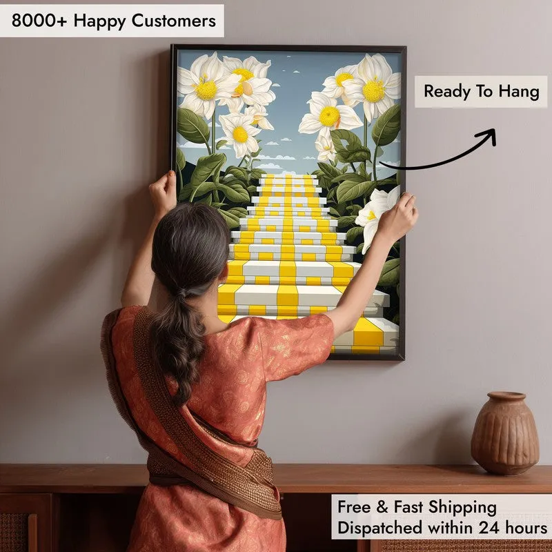 Stairway Of Flowers Canvas Wall Art - Black Frame media 6