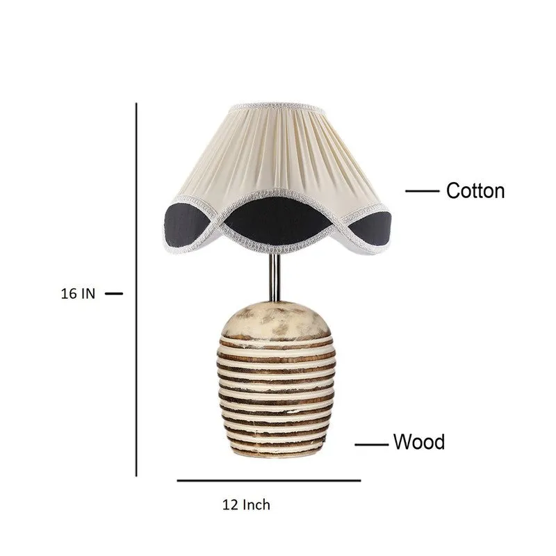 Skylexa Cotton Table Lamp With Wooden Base - White media 9