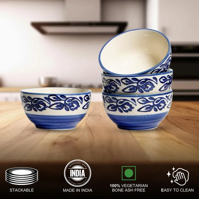 BiteNest Ceramic Snack Bowls (White,Blue, 150 mL Each) - Set Of Four media 5