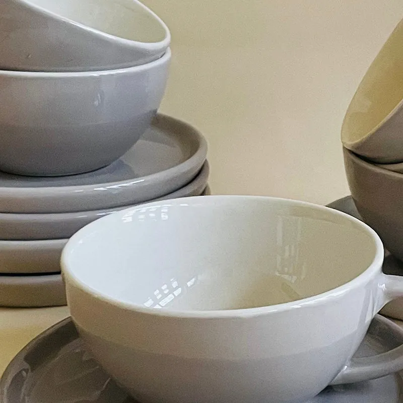 Blush & Brew Ceramic Cup & Saucer (Grey/320 mL) - Twelve Piece Set media 5
