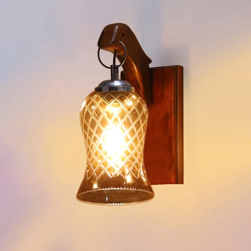 Honey Glow Panel Walnut-Amber Glass Wall Lamp media 7