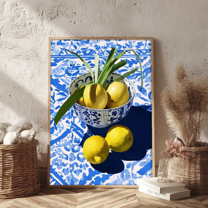 Citrus Bowl Canvas Wall Painting - Brown Frame media 3