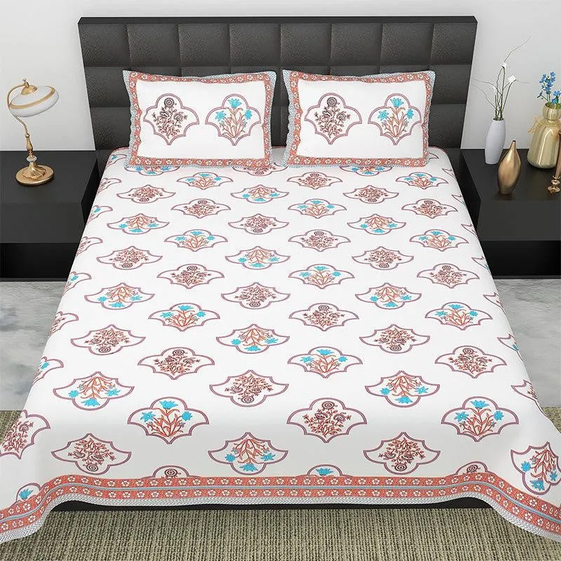 Sybil Floral Cotton Bedsheet (White,Pink) - 180 TC media 1