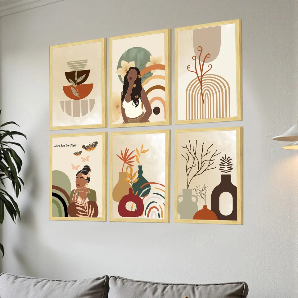 Monara Abstract Pattern Wall Painting With Frame - Set Of Six media 3