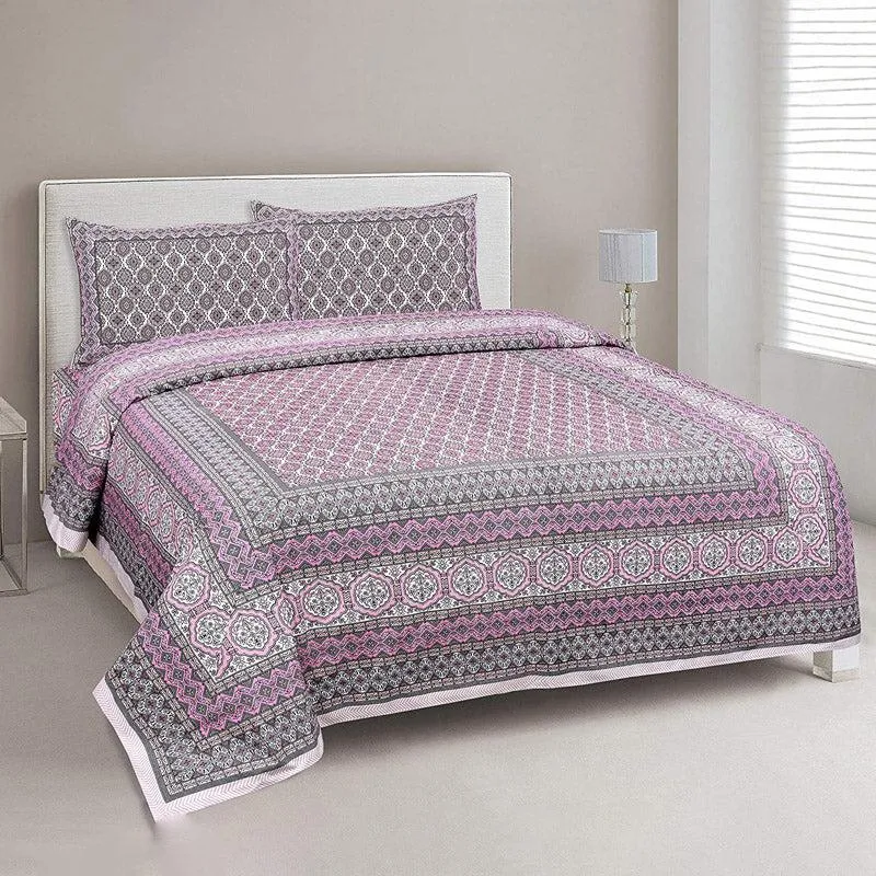 Amritasha Ethnic Cotton Bedsheet (Pink) - 144 TC media 1