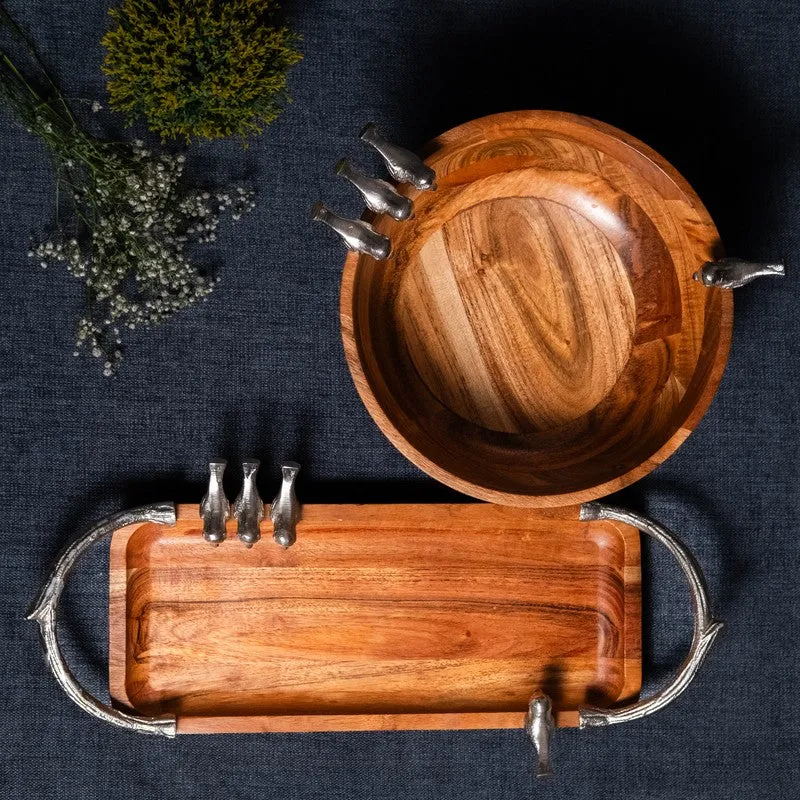 Meadow Birds Wood Salad Bowl and Platter (1250 Ml) - Two Piece Set media 4
