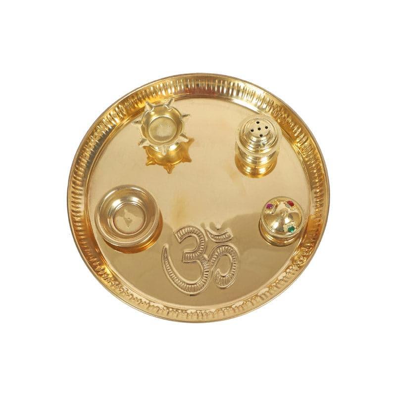 Om Sacred Pooja Brass Thali Set - Five Piece Set media 4
