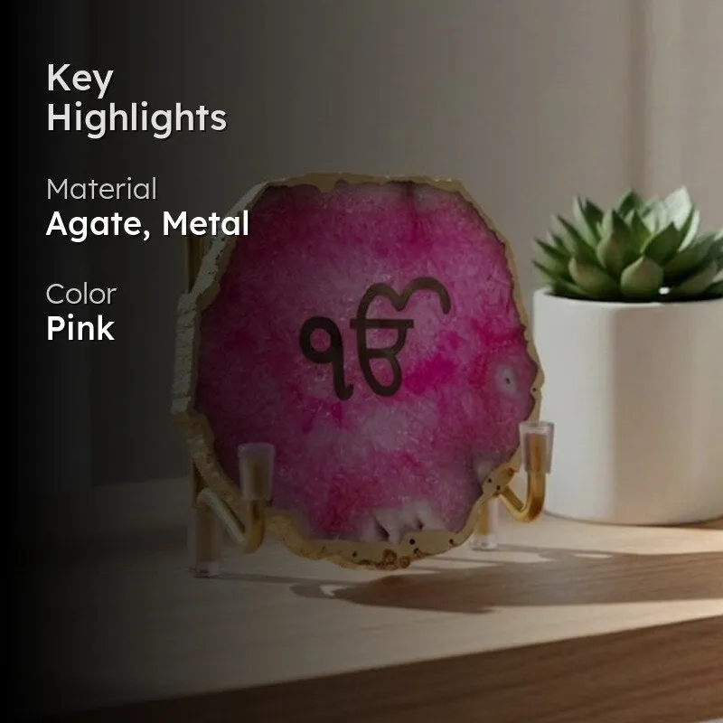Ik Onkar Handcrafted Agate Religious Accent - Pink media 2