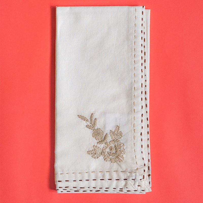 Threaded Blossom Embroidered Cotton Table Napkin (Beige) - Set Of Six media 5