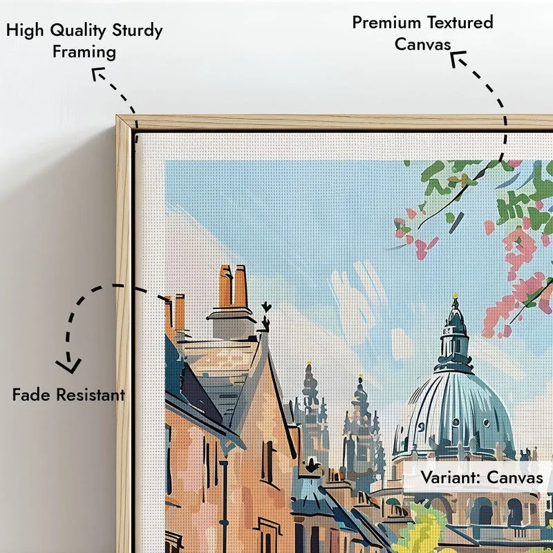 Vintage Oxford Framed Canvas Archival Canvas Wall Painting - Natural Brown Frame media 6