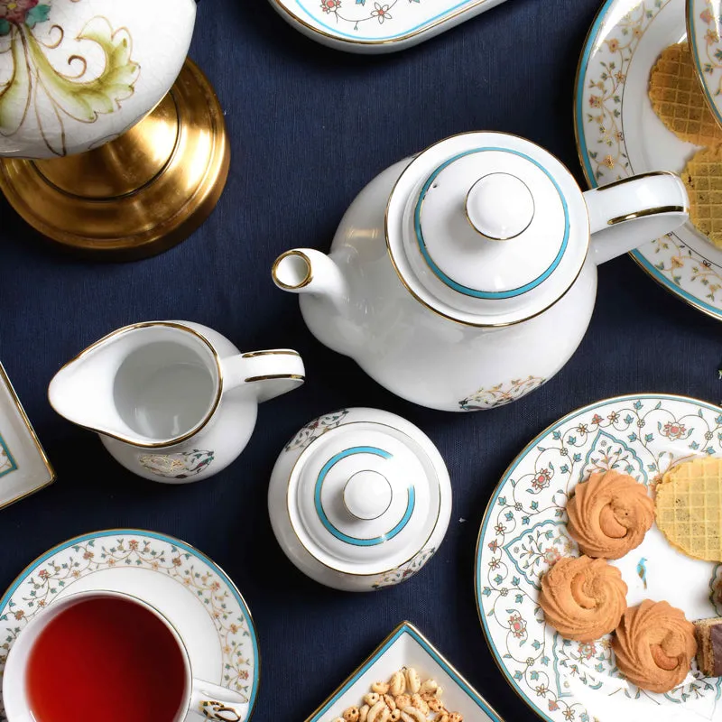 Gilded Mavi 24k Gold Brushed Porcelain Tea Set With Tea Pot - Seventeen Piece Set media 11