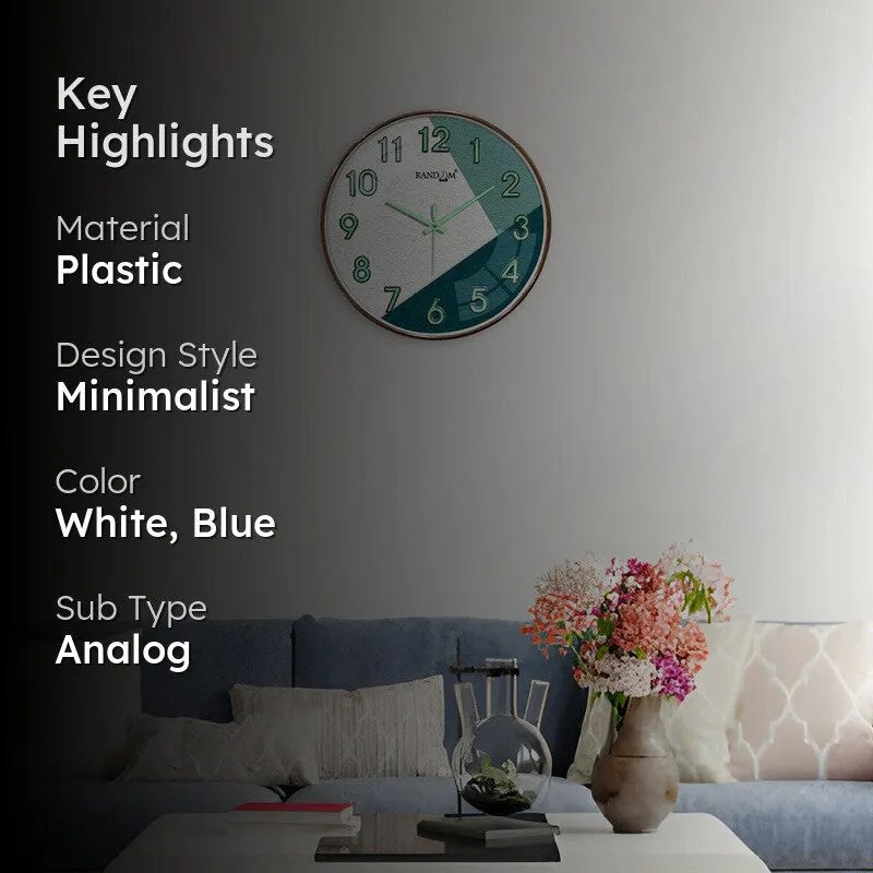 Teyra Round Modern Plastic Wall Clock - White & Blue media 2