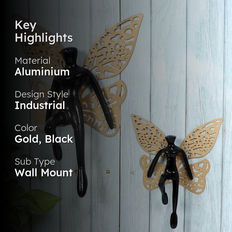 Butterfly Man Aluminium Wall Accent (Black) - Set Of Two media 2