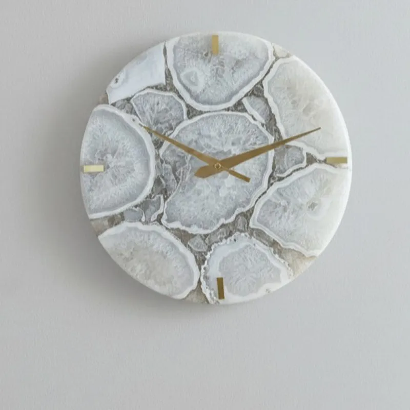 Obelia Handcrafted Agate Wall Clock - White media 1