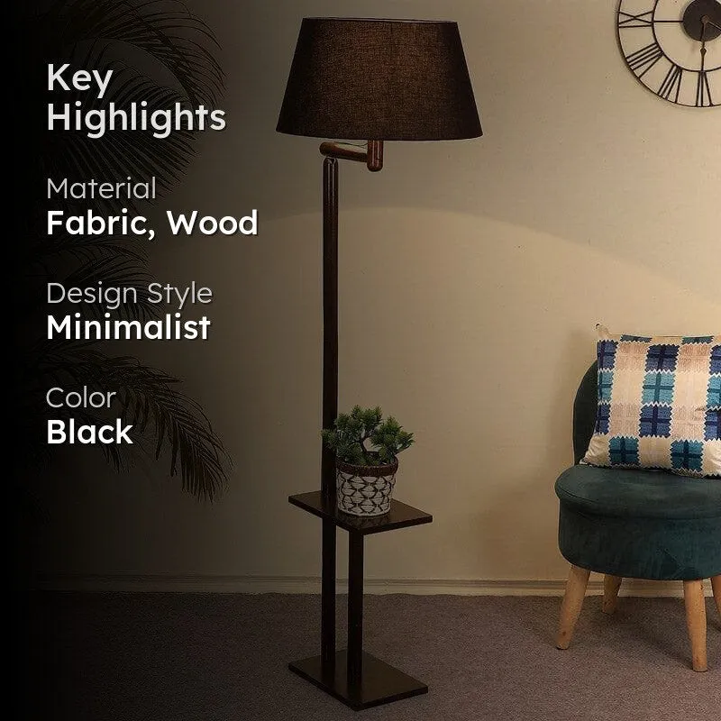 Eartha Enya Wooden Floor Lamp With Shelf - Black media 2