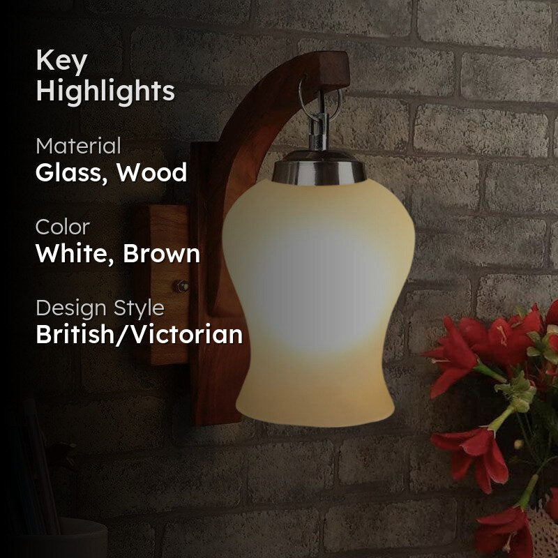 Madora Milky Mosaic Glass & Wooden Wall Lamp media 2