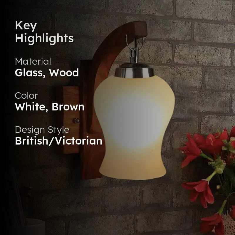 Madora Milky Mosaic Glass & Wooden Wall Lamp media 2