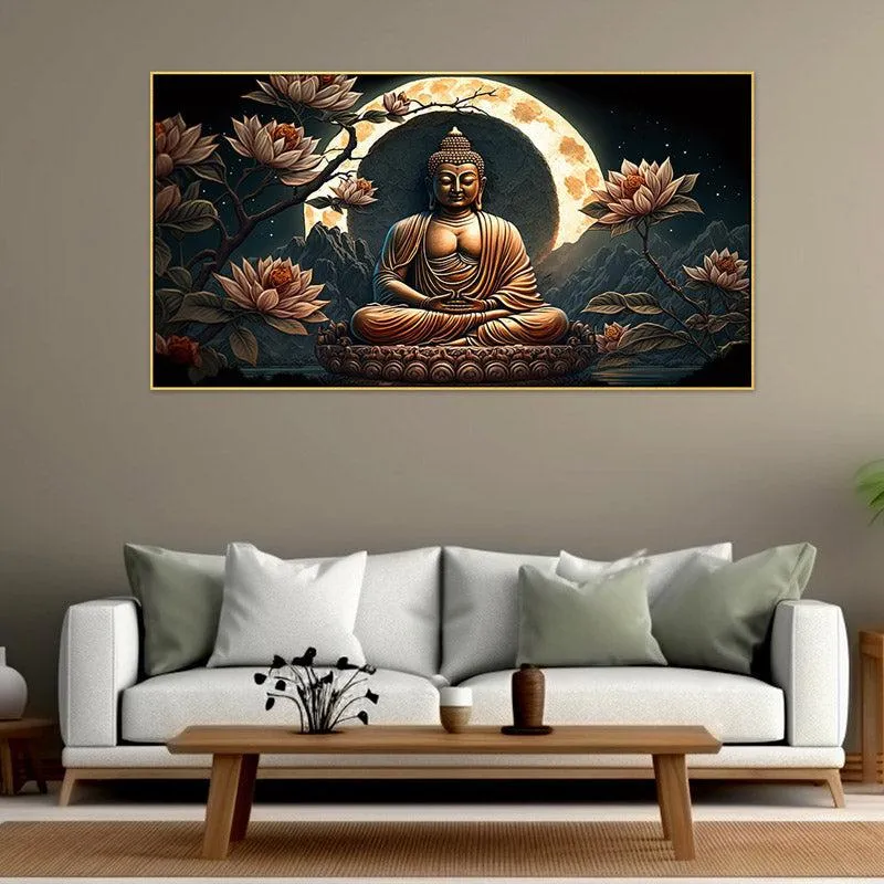 Meditative Buddha Canvas Wall Painting- With Frame media 1