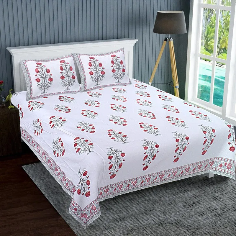 ShahiGuldaan Handblock Printed Cotton Bedsheet (Red) - 400 TC media 1